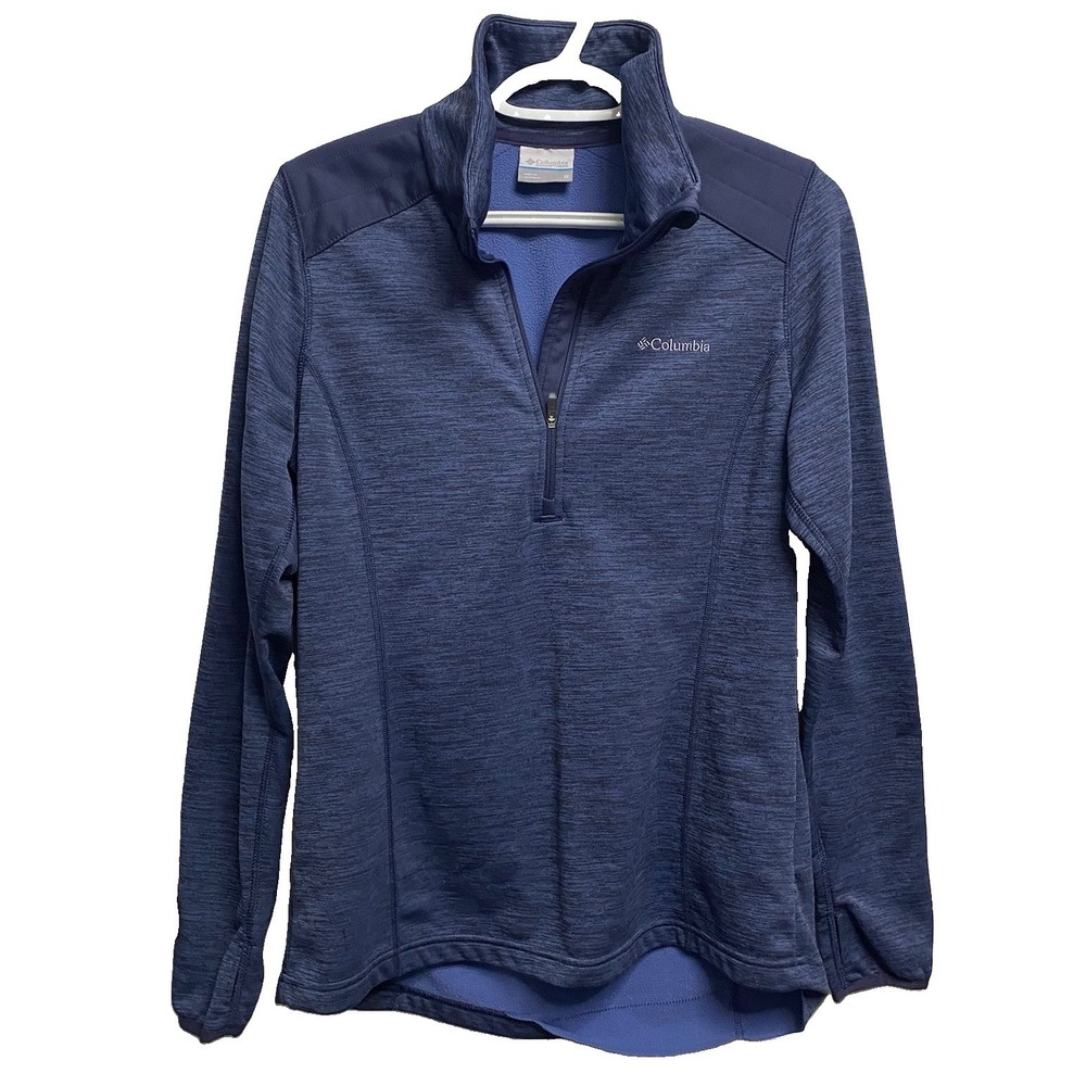 Columbia Women 3/4 Zip Pullover Sweatshirt Blue Thumb holes Soft Sz. M See Desc